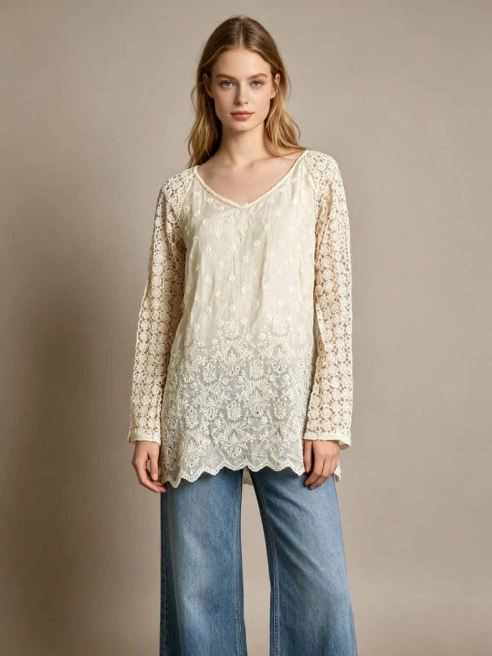 NWOT Johnny Was 4 Love And Liberty Silk Floral Embroidered Tunic Blouse Sz S